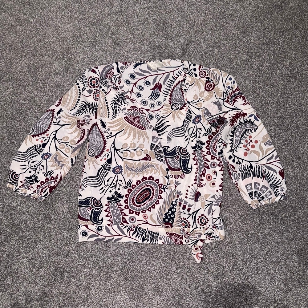 Loft Women's White and Multicolor‎ Floral Pattern Long Sleeve Top Size XS Petite